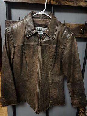 Pelle Studio Distressed Brown Leather Zip-Up Jacket